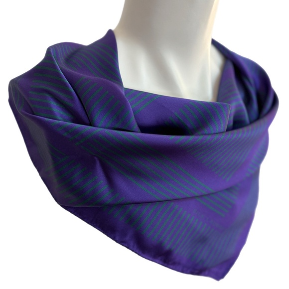 Silk Laundry 100% Silk Scarf – Purple & Teal Geometric Design – 24” Square - Picture 7 of 10